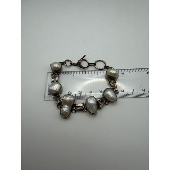 Vintage Sterling Silver 925 Blister Pearl Bracelet and Necklace Set Artisan Boho - Picture 3 of 8